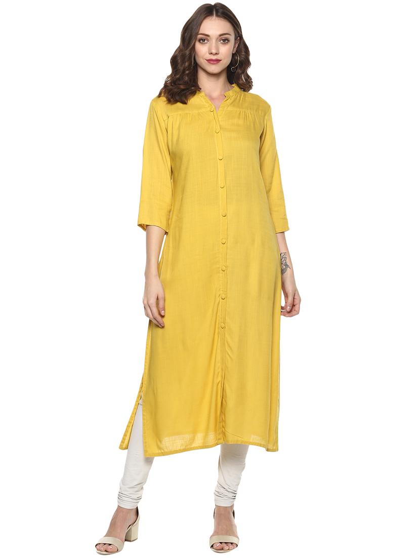 Yellow solid straight kurta - 15732981 - Zoom Image - 1