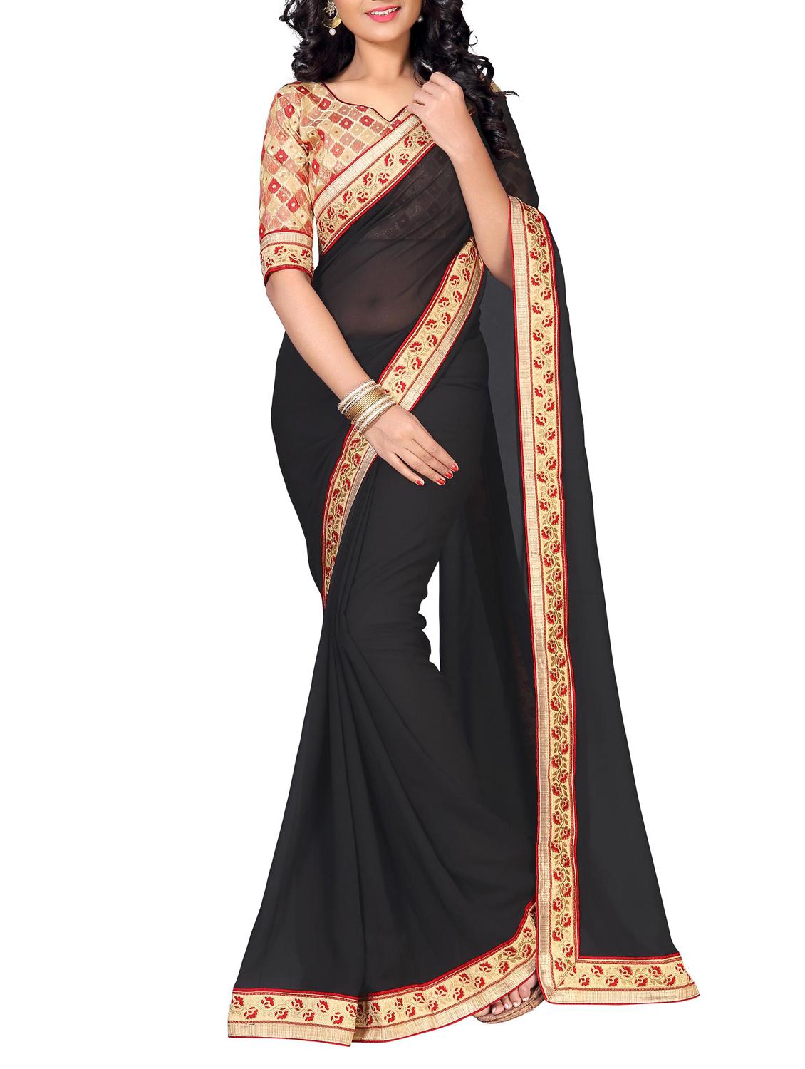 floral lace border saree with blouse - 15733044 - Zoom Image - 1