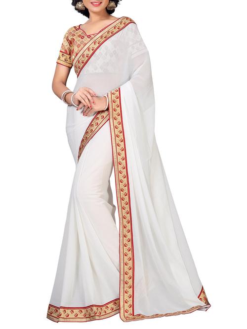 floral lace border saree with blouse - 15733048 - Standard Image - 1