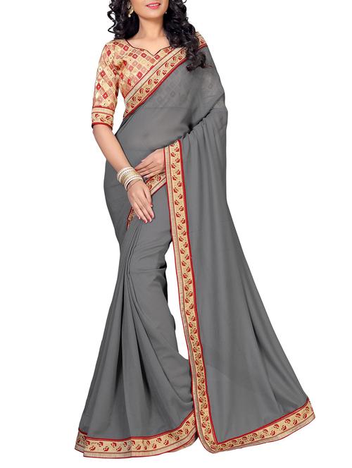 floral lace border saree with blouse - 15733052 - Standard Image - 1