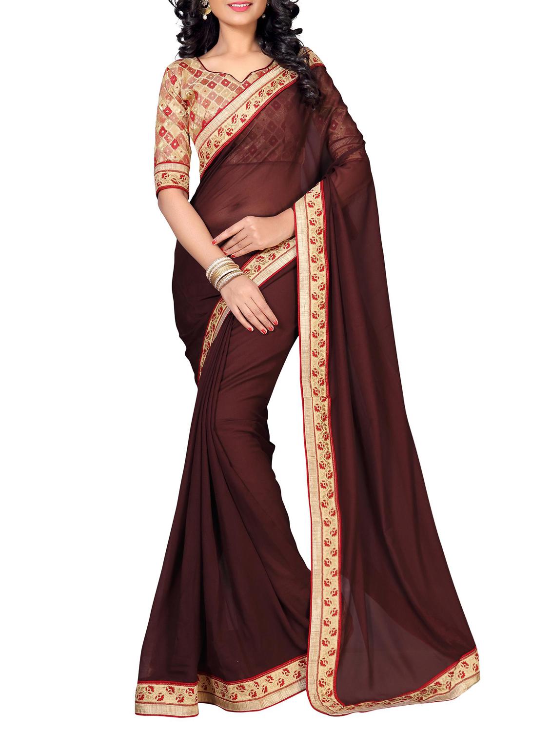 floral lace border saree with blouse - 15733053 - Zoom Image - 1