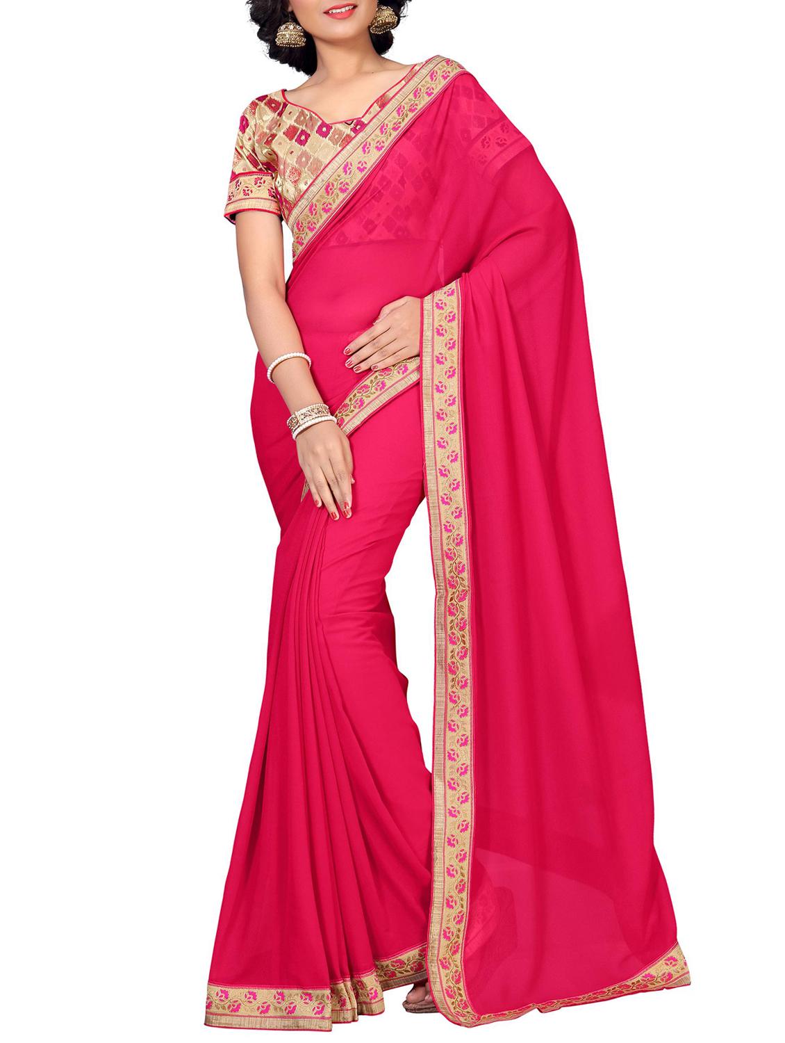 floral lace border saree with blouse - 15733056 - Zoom Image - 1