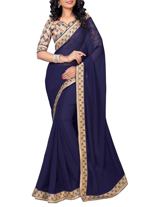 floral lace border saree with blouse - 15733061 - Standard Image - 1