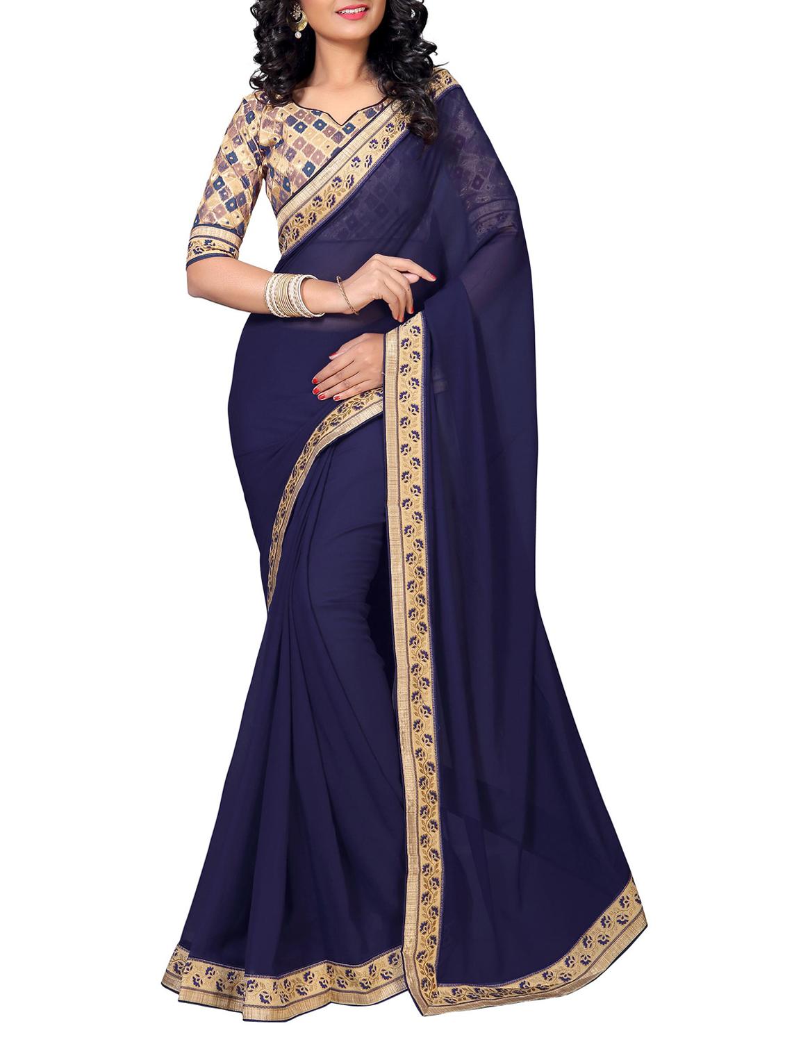 floral lace border saree with blouse - 15733061 - Zoom Image - 1