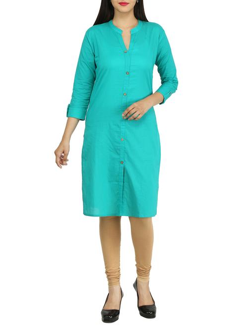 Turquoise Straight solid kurta - 15733080 - Standard Image - 1