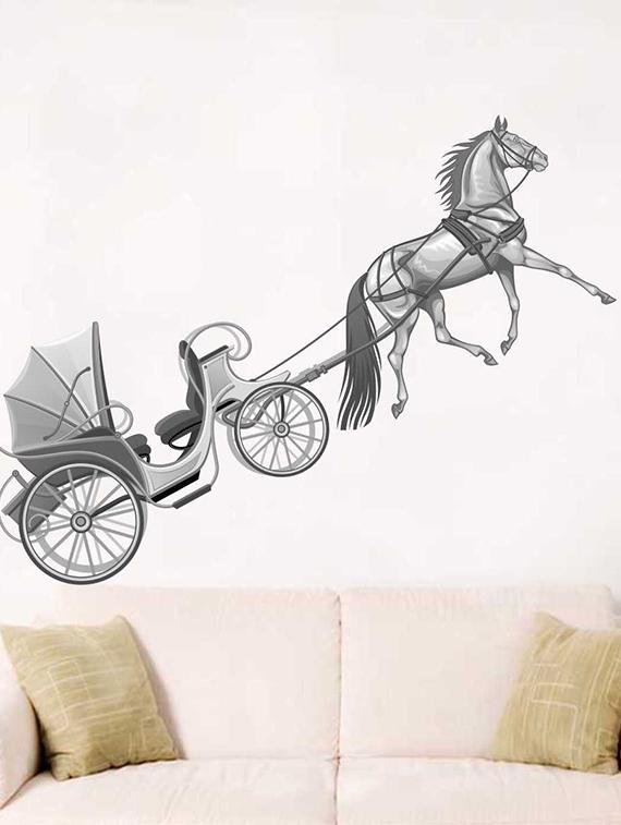 Rawpockets Wall Decals ' Horse Cart Wall Sticker ' Wall stickers (PVC Vinyl) Multicolour - 15733219 - Zoom Image - 1