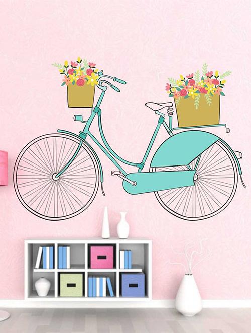 Rawpockets Wall Decals ' Cycle n Flower Baskets ' Wall stickers (PVC Vinyl) Multicolour - 15733225 - Standard Image - 1