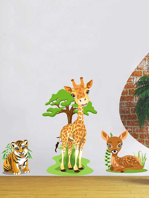 Rawpockets Wall Decals ' Cute Baby Animals Wall Sticker ' Wall stickers (PVC Vinyl) Multicolour - 15733230 - Zoom Image - 1