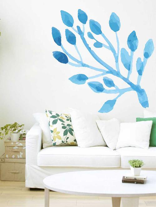 Rawpockets Wall Decals ' Blue Watercolor Plant Wall Sticker ' Wall stickers (PVC Vinyl) Multicolour - 15733232 - Standard Image - 1