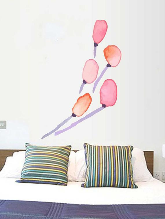Rawpockets Wall Decals ' Red Tulip Flower and Blue Stem Wall Sticker ' Wall stickers (PVC Vinyl) Multicolour - 15733246 - Zoom Image - 1