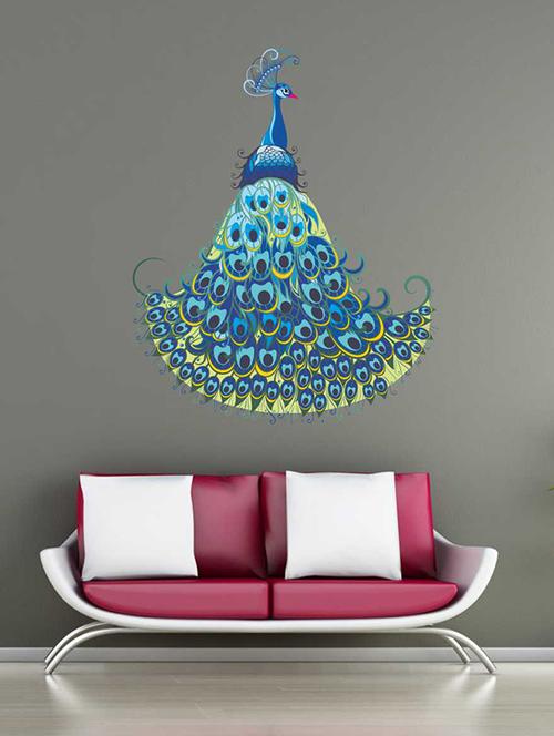 Rawpockets Wall Decals ' Peacock Bird Wall Sticker ' Wall stickers (PVC Vinyl) Multicolour - 15733252 - Standard Image - 1
