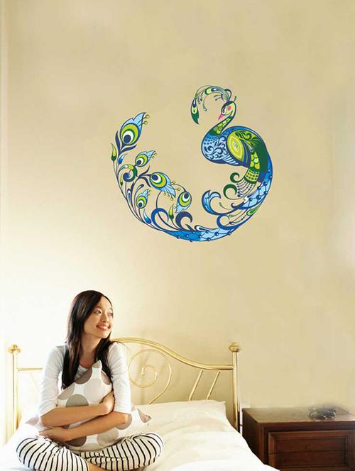 rawpockets wall decals ' decorative peacock bird wall sticker ' wall stickers (pvc vinyl) multicolour - 15733253 - Very Small Image - 1