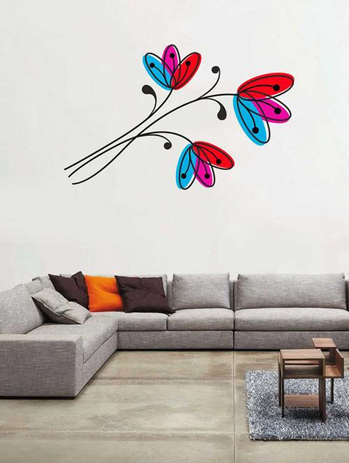 rawpockets wall decals ' three color flower wall sticker ' wall stickers (pvc vinyl) multicolour - 15733254 - Very Small Image - 1