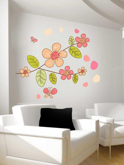 rawpockets wall decals ' flower plant wall sticker ' wall stickers (pvc vinyl) multicolour - 15733258 - Very Small Image - 1