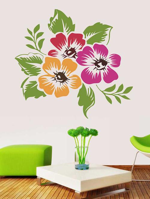 Rawpockets Wall Decals ' Hibiscus Flower Wall Sticker ' Wall stickers (PVC Vinyl) Multicolour - 15733259 - Standard Image - 1
