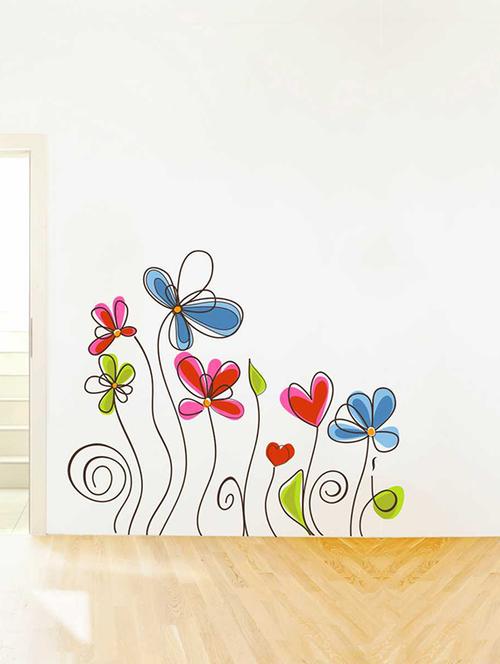 rawpockets wall decals ' colorful flowers wall sticker ' wall stickers (pvc vinyl) multicolour - 15733262 - Very Small Image - 1