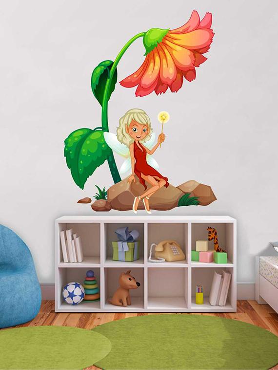Rawpockets Wall Decals ' Angel n Flower Wall Sticker ' Wall stickers (PVC Vinyl) Multicolour - 15733270 - Zoom Image - 1