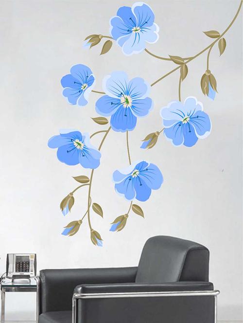 Rawpockets Wall Decals ' Indigo Flowers Wall Sticker ' Wall stickers (PVC Vinyl) Multicolour - 15733271 - Standard Image - 1
