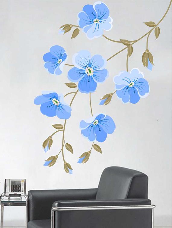 Rawpockets Wall Decals ' Indigo Flowers Wall Sticker ' Wall stickers (PVC Vinyl) Multicolour - 15733271 - Zoom Image - 1