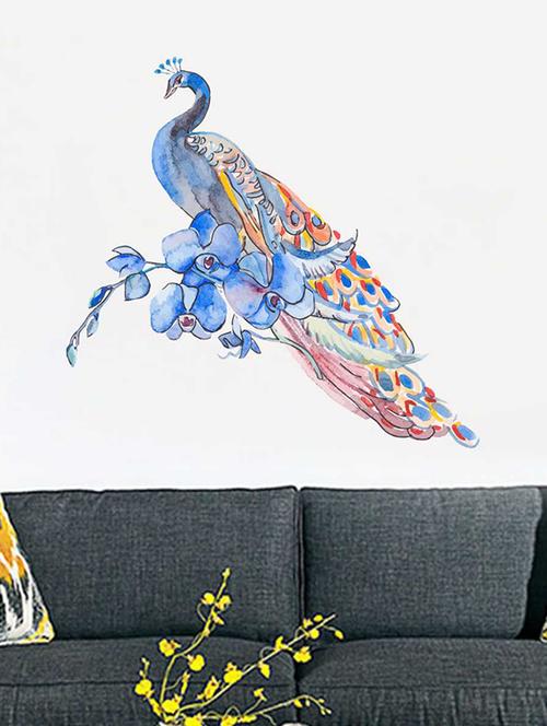 Rawpockets Wall Decals ' Watercolor Peacock Wall Sticker ' Wall stickers (PVC Vinyl) Multicolour - 15733276 - Standard Image - 1