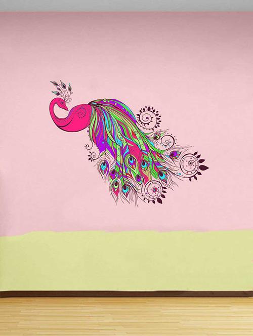 Rawpockets Wall Decals ' Pinkish Peacock Wall Sticker ' Wall stickers (PVC Vinyl) Multicolour - 15733278 - Standard Image - 1