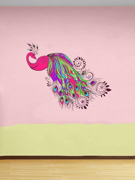 Rawpockets Wall Decals ' Pinkish Peacock Wall Sticker ' Wall stickers (PVC Vinyl) Multicolour - 15733278 - Zoom Image - 1