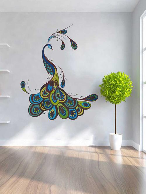 Rawpockets Wall Decals ' Decorative Peacock Wall Sticker ' Wall stickers (PVC Vinyl) Multicolour - 15733279 - Standard Image - 1