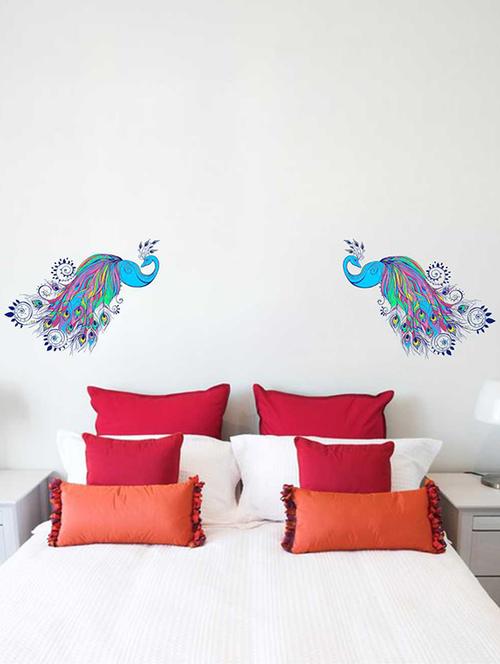 Rawpockets Wall Decals ' Blusih Peacock Pair Wall Sticker ' Wall stickers (PVC Vinyl) Multicolour - 15733288 - Standard Image - 1