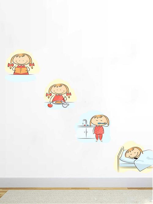 rawpockets wall decals ' kid girl daily routine wall sticker ' wall stickers (pvc vinyl) multicolour - 15733297 - Very Small Image - 1