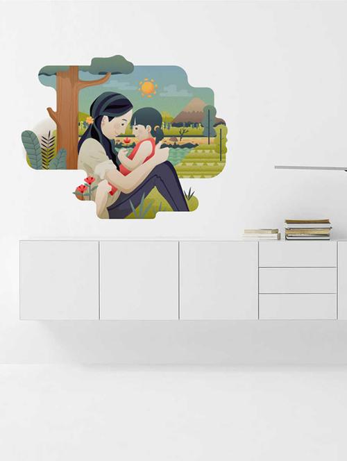 Rawpockets Wall Decals ' Mom n Girl Wall Sticker ' Wall stickers (PVC Vinyl) Multicolour - 15733298 - Standard Image - 1