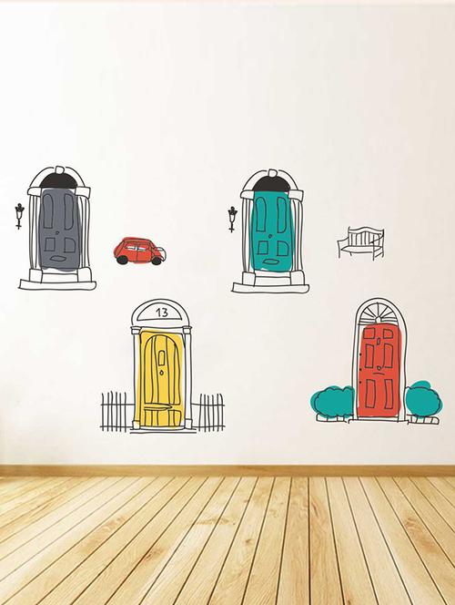 rawpockets wall decals ' doors n street story wall sticker ' wall stickers (pvc vinyl) multicolour - 15733299 - Very Small Image - 1
