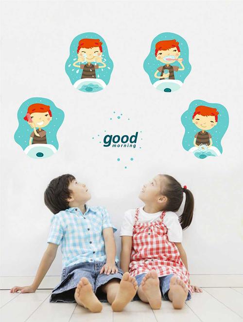 Rawpockets Wall Decals ' Good Morning Routine Wall Sticker ' Wall stickers (PVC Vinyl) Multicolour - 15733300 - Standard Image - 1