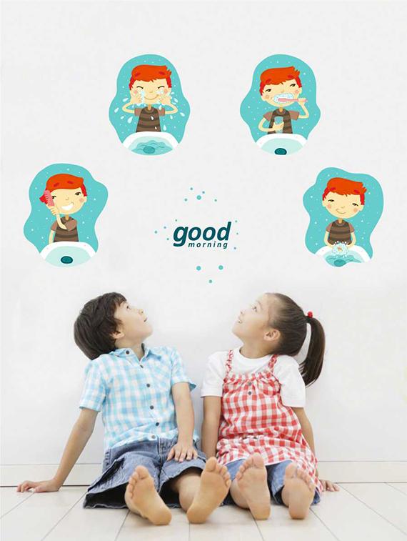 Rawpockets Wall Decals ' Good Morning Routine Wall Sticker ' Wall stickers (PVC Vinyl) Multicolour - 15733300 - Zoom Image - 1