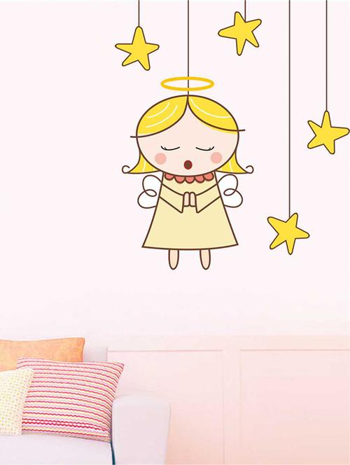Rawpockets Wall Decals ' Angel n Stars Wall Sticker ' Wall stickers (PVC Vinyl) Multicolour - 15733302 - Standard Image - 1