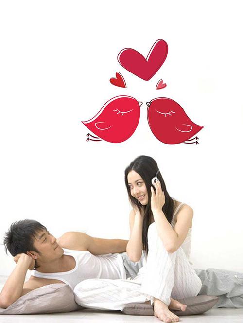rawpockets wall decals ' red love birds heartin wall sticker ' wall stickers (pvc vinyl) multicolour - 15733304 - Very Small Image - 1