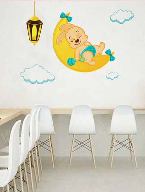 rawpockets wall decals ' teddy bear n moon wall sticker ' wall stickers (pvc vinyl) multicolour - 15733305 - Very Small Image - 1