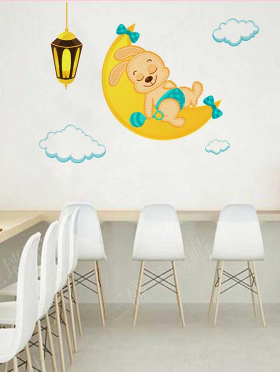 Rawpockets Wall Decals ' Teddy Bear n Moon Wall Sticker ' Wall stickers (PVC Vinyl) Multicolour - 15733305 - Zoom Image - 1
