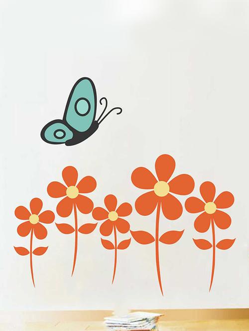 Rawpockets Wall Decals ' Flower n Butterfly Wall Sticker ' Wall stickers (PVC Vinyl) Multicolour - 15733320 - Standard Image - 1