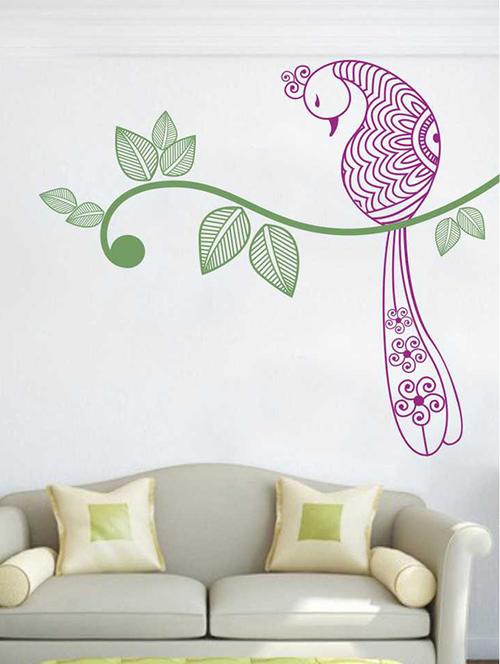 Rawpockets Wall Decals ' Peacock on Tree Wall Sticker ' Wall stickers (PVC Vinyl) Multicolour - 15733321 - Standard Image - 1