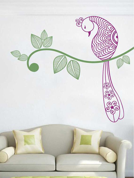 Rawpockets Wall Decals ' Peacock on Tree Wall Sticker ' Wall stickers (PVC Vinyl) Multicolour - 15733321 - Zoom Image - 1