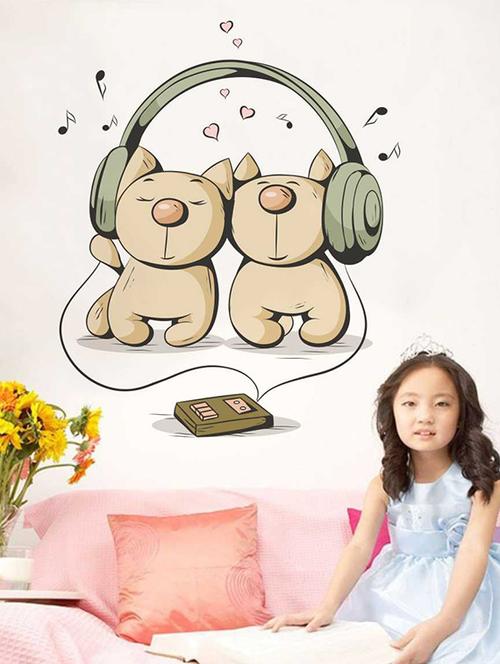 Rawpockets Wall Decals ' Dog N Music Wall Sticker ' Wall stickers (PVC Vinyl) Multicolour - 15733322 - Standard Image - 1