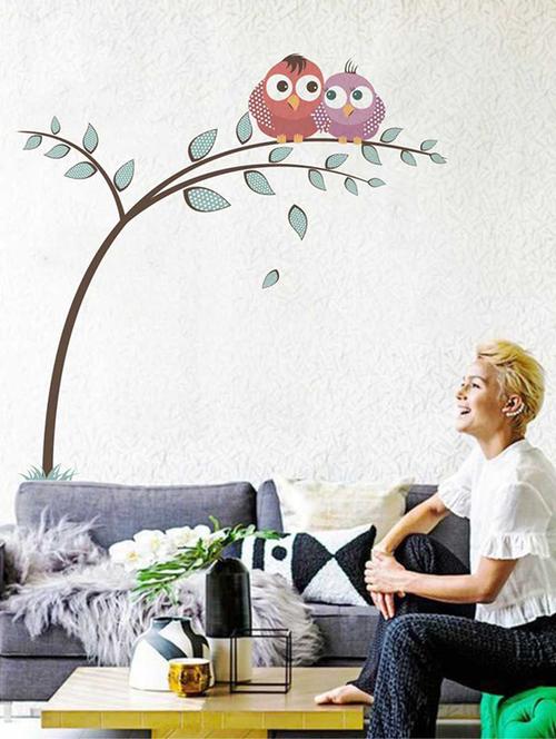 rawpockets wall decals ' owl on tree wall sticker ' wall stickers (pvc vinyl) multicolour - 15733325 - Very Small Image - 1