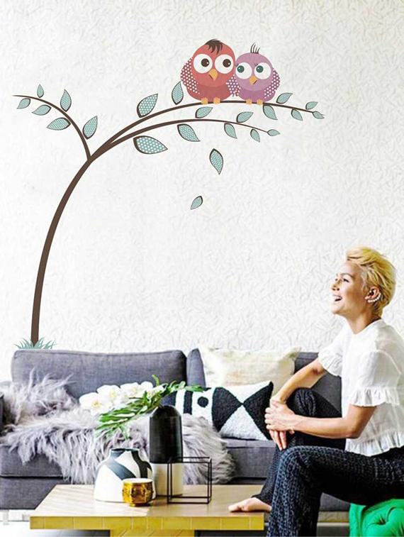 Rawpockets Wall Decals ' Owl on Tree Wall Sticker ' Wall stickers (PVC Vinyl) Multicolour - 15733325 - Zoom Image - 1