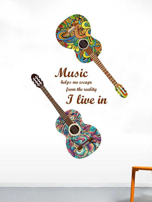 rawpockets wall decals ' guitar n music wall sticker ' wall stickers (pvc vinyl) multicolour - 15733331 - Very Small Image - 1
