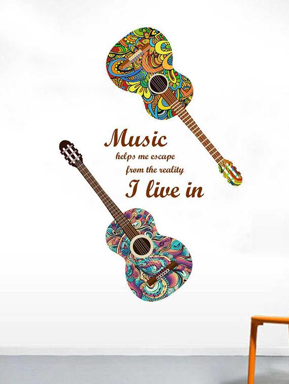 Rawpockets Wall Decals ' Guitar n Music Wall Sticker ' Wall stickers (PVC Vinyl) Multicolour - 15733331 - Zoom Image - 1