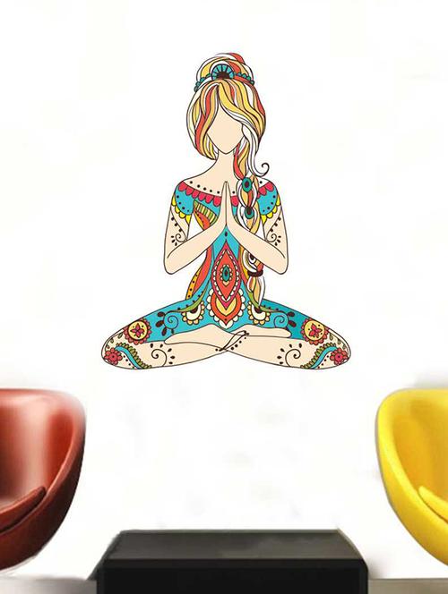 Rawpockets Wall Decals ' Meditation n Girl Wall Sticker ' Wall stickers (PVC Vinyl) Multicolour - 15733333 - Standard Image - 1