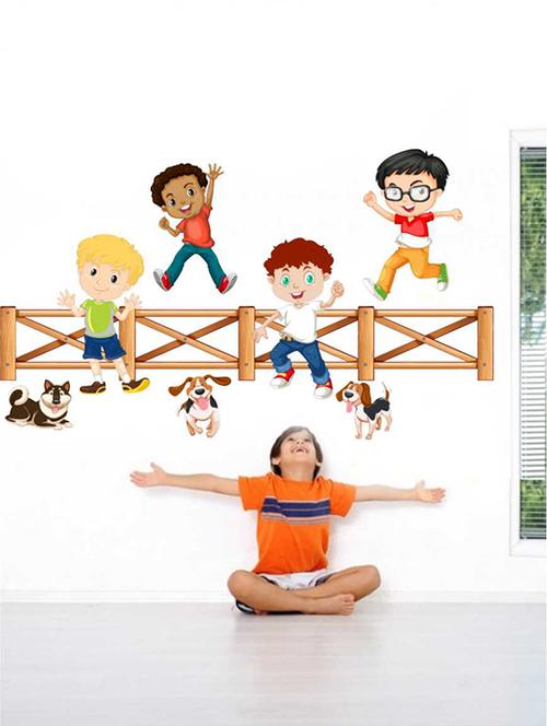 rawpockets wall decals ' boys n dogs wall sticker ' wall stickers (pvc vinyl) multicolour - 15733340 - Very Small Image - 1