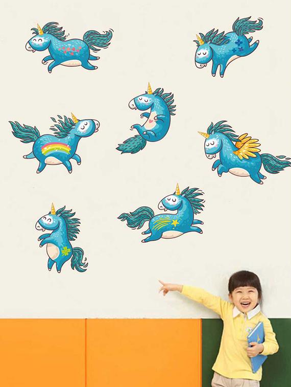 Rawpockets Wall Decals ' Cartoon Unicorn Wall Sticker ' Wall stickers (PVC Vinyl) Multicolour - 15733359 - Zoom Image - 1