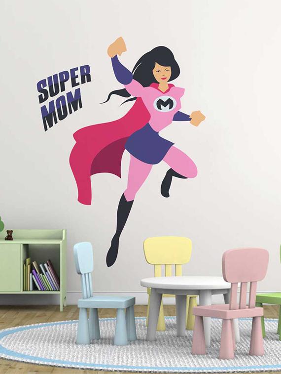 Rawpockets Wall Decals ' Super Mom Wall Sticker ' Wall stickers (PVC Vinyl) Multicolour - 15733376 - Zoom Image - 1