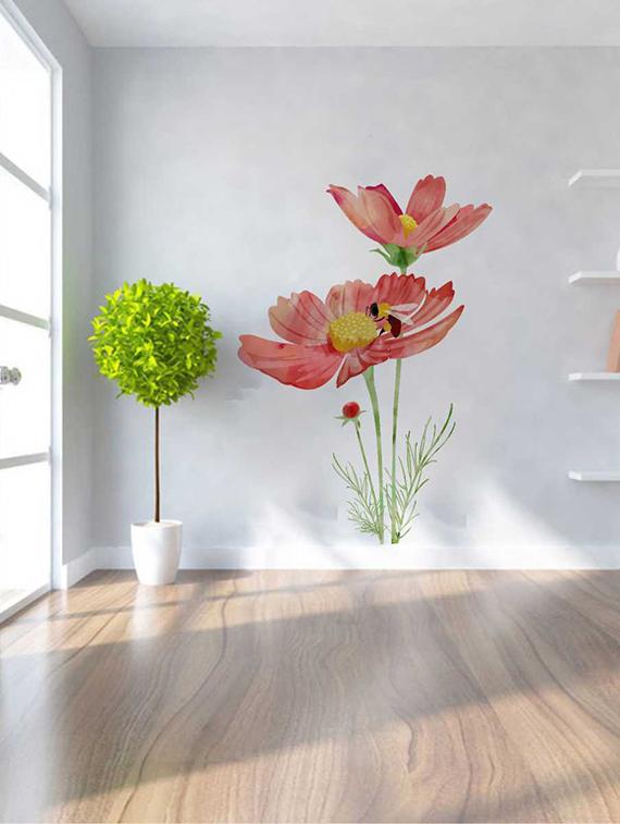 Rawpockets Wall Decals ' Honey Bee on Red Flower Wall Sticker ' Wall stickers (PVC Vinyl) Multicolour - 15733378 - Zoom Image - 1